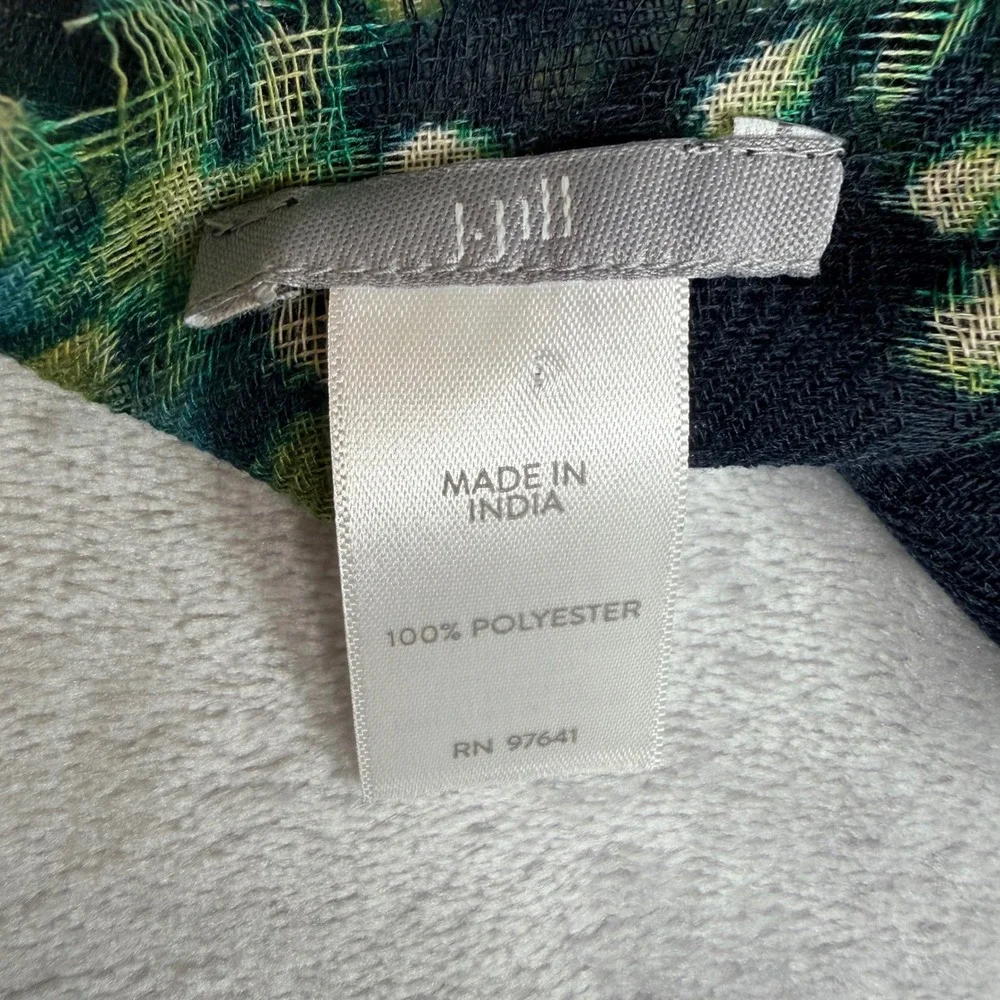 J. Jill Navy Blue Green Floral Fine Knit Square Scarf Eyelash Fringe 39x39
